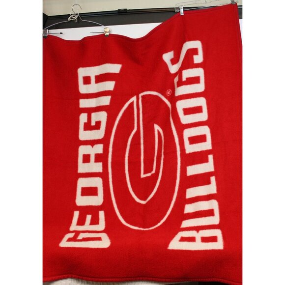 Biederlack Georgia Bulldog Plush Throw Blanket Ga UGA Red White Reversible - Picture 2 of 6
